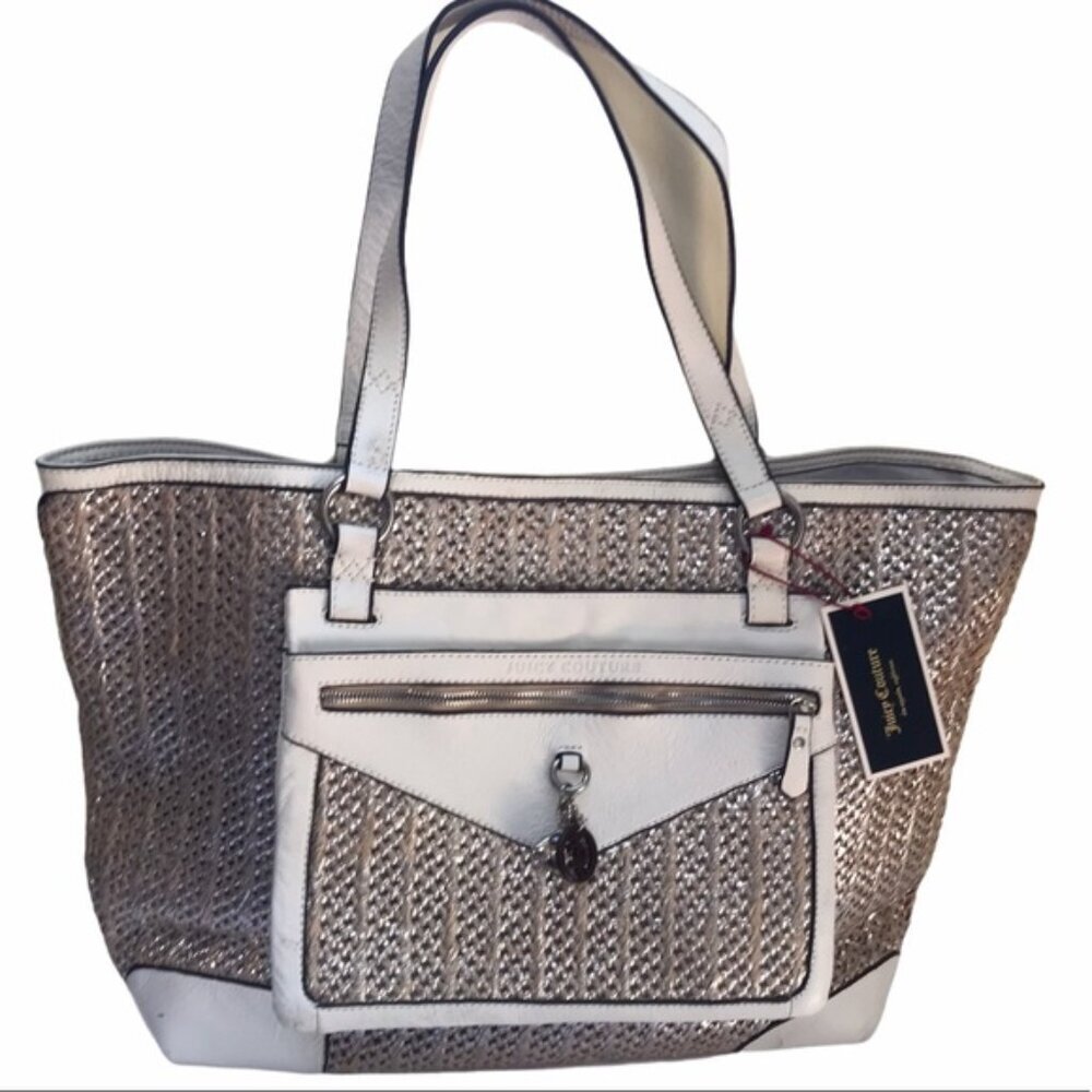 Juicy Couture NEW Y2K Leather Raffia Tote Satchel Shoulder Bag Clutch Wristlet